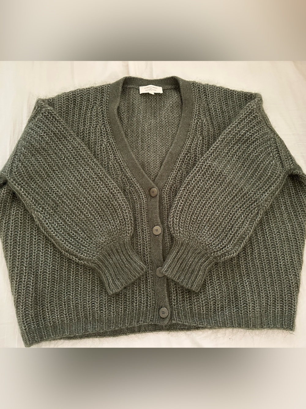 Sezane Olive Green Achille Knit Cardigan - Picture 2 of 6